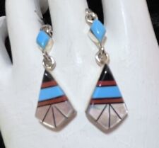 Navajo Sterling  Coral And Turquoise Earrings #700 SIGNED picture