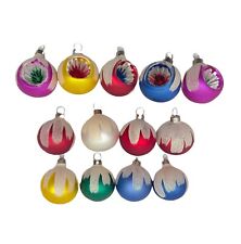 13 Vintage Assorted Small Christmas Tree Ornament Glitter Colored Balls picture