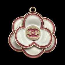 Stamped CHANEL Camelia Zipper  Pull Button Charm Pink And Gold Flower 30mm picture
