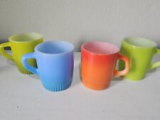 Vintage Fire King Anchor Hocking Set of 4 Coffee Cups - Orange Blue Green picture