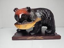 Hokkaido Carved Wood Bear Salmon Fish Ainu Folk Art Higuma Japan Sculpture 6”  picture