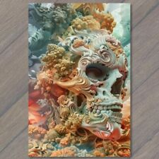 POSTCARD Skull Surrealism Creepy Crazy Bright Colors Weird Strange Wild Unusual picture