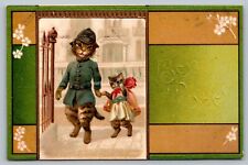 Postcard Best Wishes Anthropomorphic Cat English Police Officer Bobbie Girl Cat picture