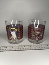 Ed Hardy 2 Whiskey Rocks Glasses Geisha Kiss of Death Skull Death or Glory picture