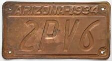Arizona 1934 Copper License Plate 2PV6 Maricopa County MDV Clear Number picture