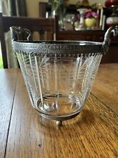 Vintage Inspired Cut Glass Ice Bucket with Silver Trim, 6 1/4” At Handles picture