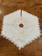 Vint Hand Crocheted Lined Ecru Christmas Tree Skirt 21” By 19” Victorian Country picture