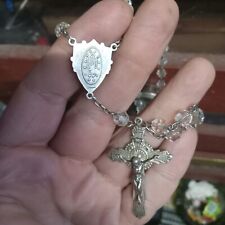 VTG 1940'S Diroma Clear Cut Crystal Sterling Silver Crucifix Rosary 21