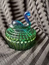 1960'S JEANETTE GREEN BLUE OMBRE SWAN POWDER BOX picture