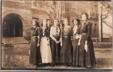 Vintage 1910s RPPC Photo Postcard Six Young Ladies in Nice Dresses / Fashion picture
