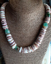 Spiny Oyster Graduated Purple & White Necklace with 4 Turquoise Accent Beads 22