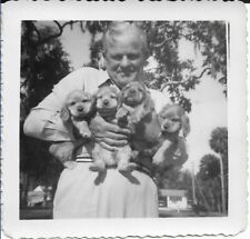 Man With Puppies Photograph Florida Outdoors 1950s Vintage Cute 3 1/2 x 3 1/2 picture