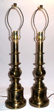 Vintage Pair Of STIFFEL Brass McM Table Lamps With 3-Way Lights Signed 28