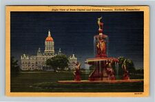 Hartford CT-Connecticut Capitol Corning Fountain Night View Linen c1952 Postcard picture