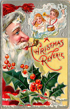 Vtg 1909 Christmas Reverie St Nicholas Santa Smoke Pipe Children Gold Postcard picture