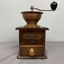 Antique Wooden Coffee Grinder With Drawer Copper Bean Holder Floral Design picture