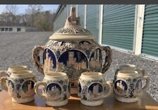 1950’s Antique Gerzit German Stoneware Punch Bowl W/6 Tureen Cups picture