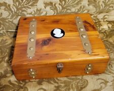 Large Vtg Cedar Trinket Box With Latch For Padlock Cameo picture