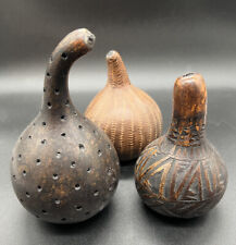 Lot Of 3 Gourd Hand-Carved Folk Art Music Shaker-Fall Decor picture