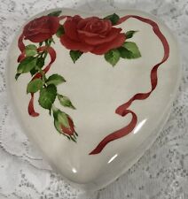 Vintage 1984 Teleflora Ceramic Heart Shaped Trinket Box Jewelry Box & Lid /Roses picture