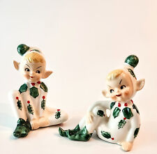 Vintage 50's Lefton Holly Berry Blond PIXIE Elf Salt & Pepper Shakers Japan 1370 picture