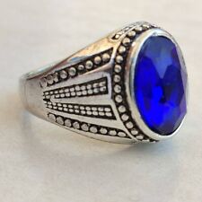 VERY RARE ANCIENT SOLID SILVER OLD ANTIQUE VIKING RING WITH BLUE STONE ARTIFACT picture