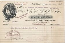 1905 NORBERT WOLFF CO WOOLEN CLIPS BELT LEATHER DRESSING BILL HEAD MANHATTAN NYC picture