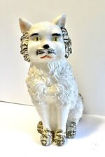 Vintage 1940s Chalk Ware White Cat Break Bank Carnival Prize Figurine Clean picture