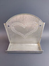 Vintage Stamped Metal Punched Tin Primitive Heart Wall Shelf Country Farmhouse  picture