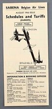 SABENA AIRLINE TIMETABLE LONDON AUGUST 1946 BELGIAN AIRLINES picture