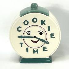 Abingdon USA Cookie Time Cookie Jar 653 Smiling Clock Face Vintage Signed-Teal picture