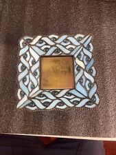 Partylite Pillar Candle Holder Spring Water Teal Blue Stained Glass Square Dish picture