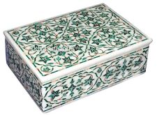 Antique Pattern Inlay Work Trinket Box White Marble Giftable Box for New Year picture