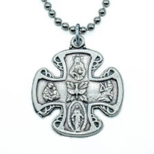 Four Way Catholic Cross Jesus 4-Way Medal Pendant Necklace Pewter Made In Italy picture