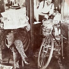 Antique 1899 Feminist Woman Reads Newspaper Stereoview Photo Card P2675 picture