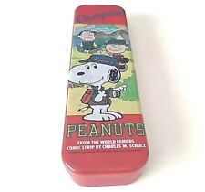 Vintage 1958  Camping Peanuts Snoopy Tin Pencil Case Red 8