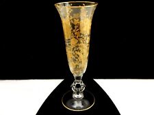 Cambridge Gilded Glass Wildflower Trumpet Vase, Keyhole Stem, Footed Disc Base picture