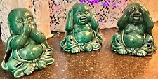 Vtg Smiling Buddha jade Green 3 Statue Figurine potpourri sachet holder Ceramic picture