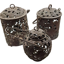 Set of 3 Antique Torou Japanese Hanging Copper Lanterns - Meji Period 1868-1912 picture