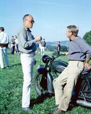 Steve McQueen on set with Triumph bike and director John Sturges 8x10 Real Photo picture
