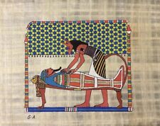 Vintage Hand Painted  Egyptian Papyrus-Anubis performing the ritual of embalming picture