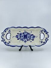 VTG R.C & CAL Portugal Vanity Dish Trinket Dish Jewelry Dish Blue Floral Design picture