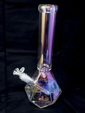 14” Iridescent Diamond Thick Heavy Clear Glass Water Pipe Bong picture