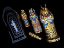 UNIQUE ANCIENT EGYPTIAN ANTIQUES Coffin With Head God Anubis & 4 Pharaonic Mummy picture