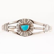 EARLY NATIVE AMERICAN STERLING TURQUOISE STAMP ORANGE PEEL CUFF BRACELET 6.75
