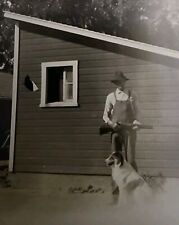 RPPC Hunting Man Farmer Dog Rifle Antique  picture