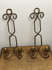 Vintage Gold Twisted Metal Wire Double Candle Holder Wall Sconce Farmhouse Rural picture