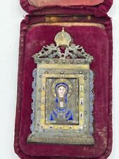 Russian Ancient Enamel Icon Depicting Mother Of Hod With A Baby Jesus picture