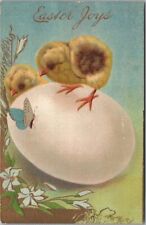 c1910s BS EASTER Greetings Postcard Baby Chicks / Big Egg / BUTTERFLY - Unused picture