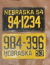 Vintage 1953 & 1954 Bicycle State Metal License Plates Nebraska picture